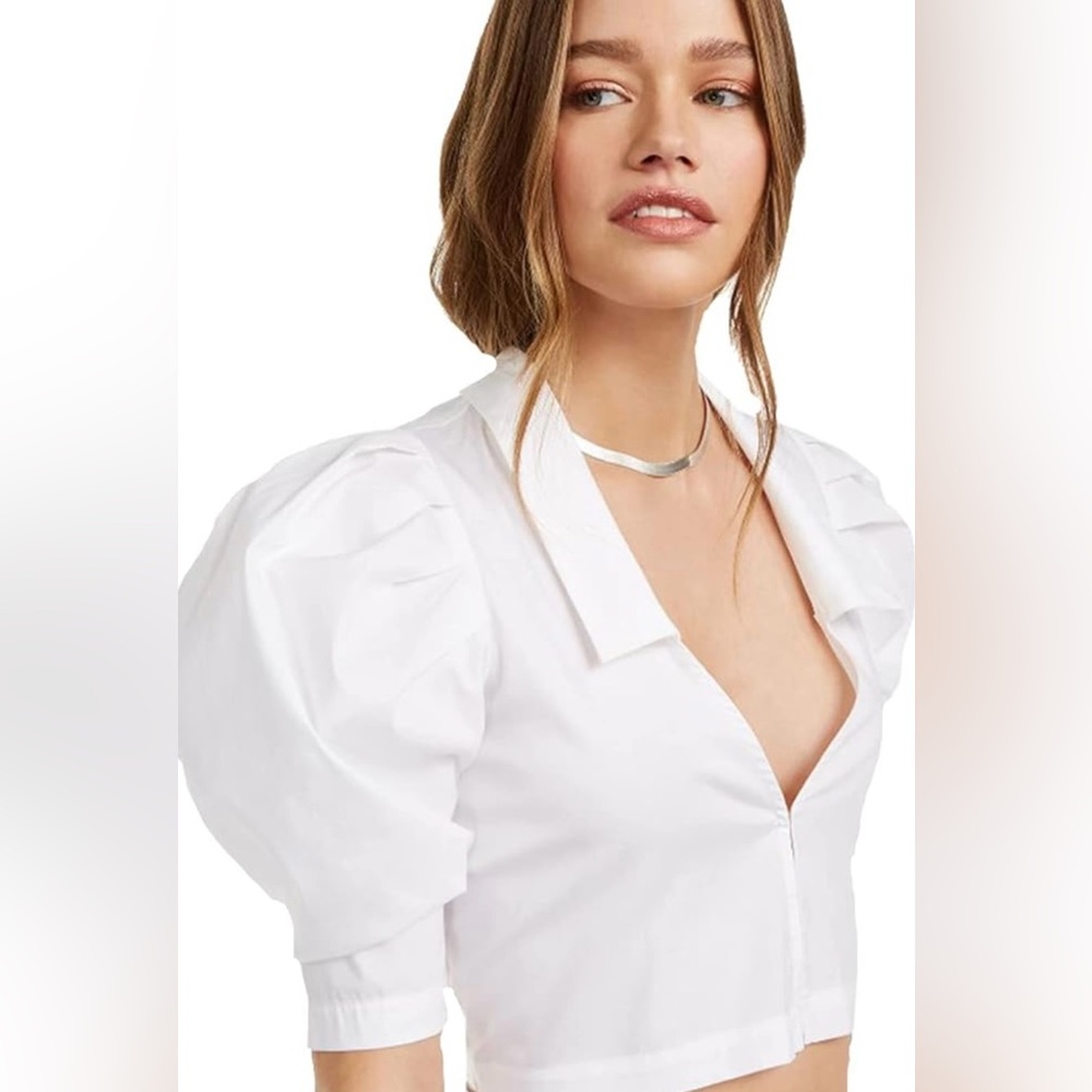 Danielle Bernstein White Puff Sleeve Crop Top Size Medium